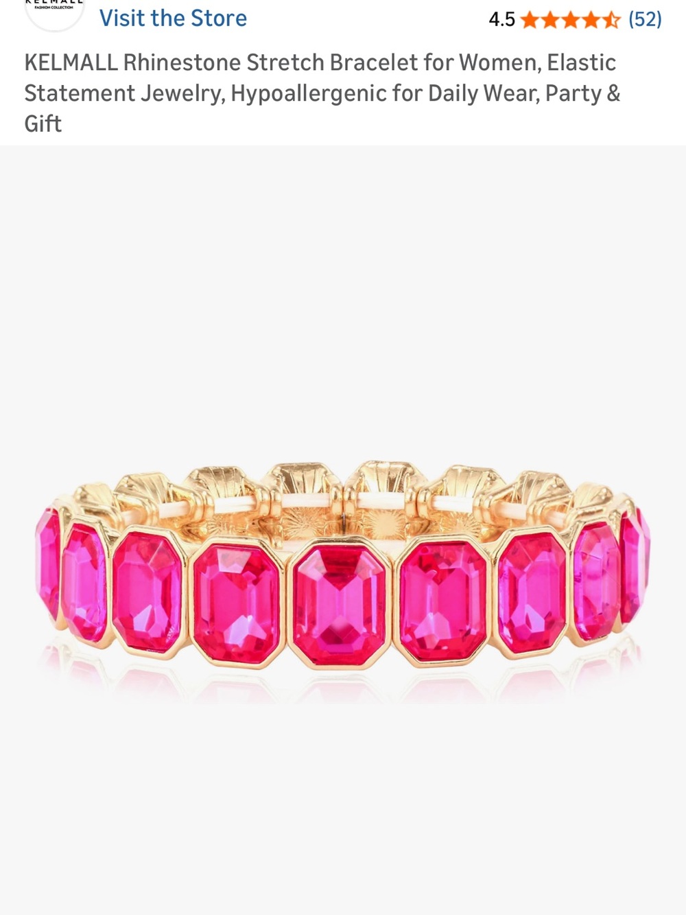 Gold Stretch Bracelet with Hot Pink Rhinestones